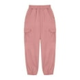 thumbnail image 7 of IVEYRTF Kids Solid Color Cargo Pants Elastic Waist with Pockets Loose Straight Leg Fall Winter Fashion Casual Trousers(Pink,11 Years), 7 of 7