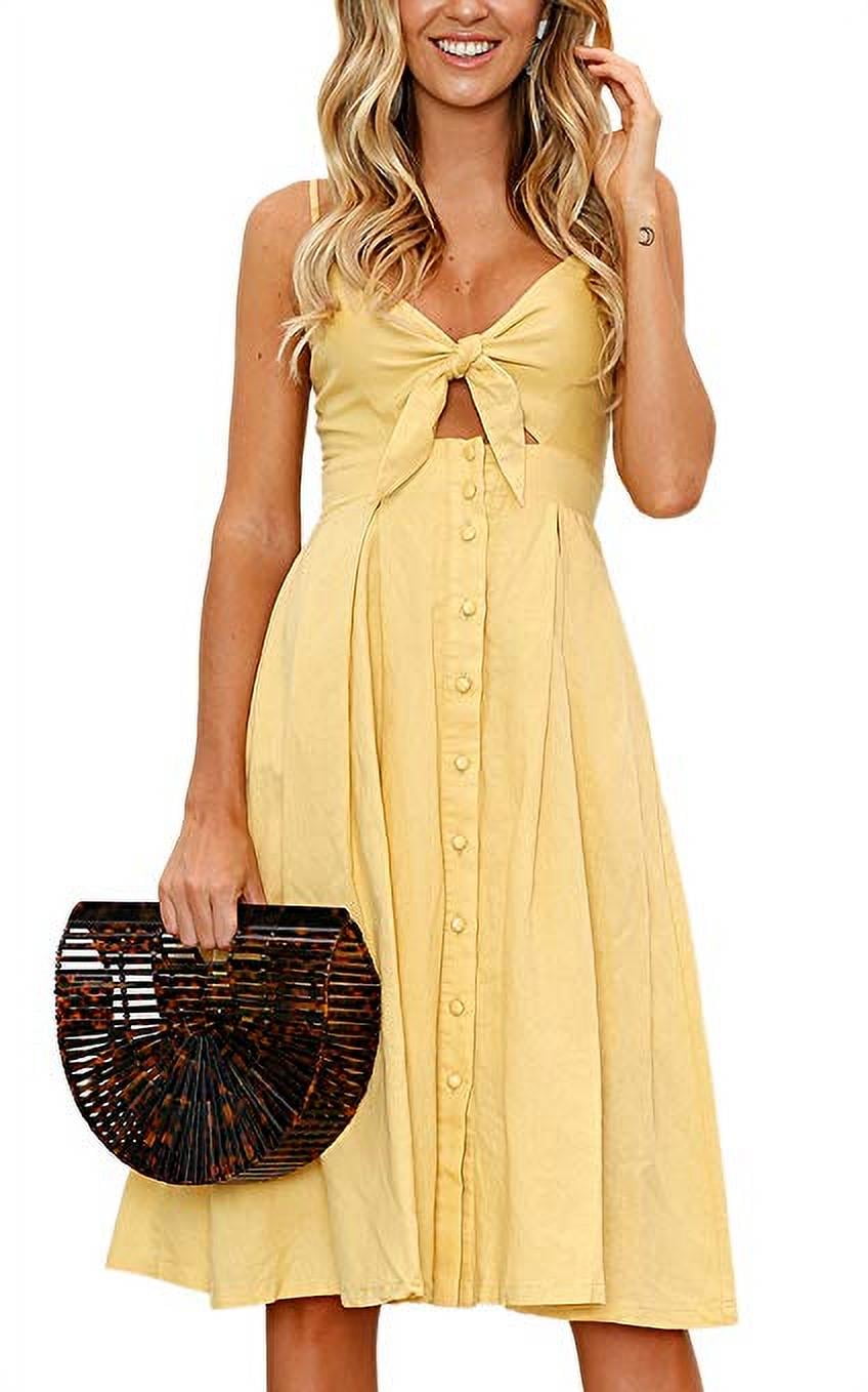 SEAOPEN Womens Summer Dresses V Neck Swing Dress Spaghetti Strap Sundresses Casual Midi Dresses Loose Sleeveless Dress 