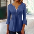 thumbnail image 3 of QASIEATN Womens Tops Dressy Casual V Neck Button Down Shirts Pleated Flowy Loose Flare 3/4 Sleeve Tunic Blouse Fall Fashion Outfits, 3 of 5