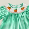 thumbnail image 6 of KPOPLK Kids Baby Girl Outfit Short Puff Sleeve Plaid Pumpkin Embroidery Smocked Dress Toddler Fall Dress(18-24 Months,A61-Green), 6 of 6