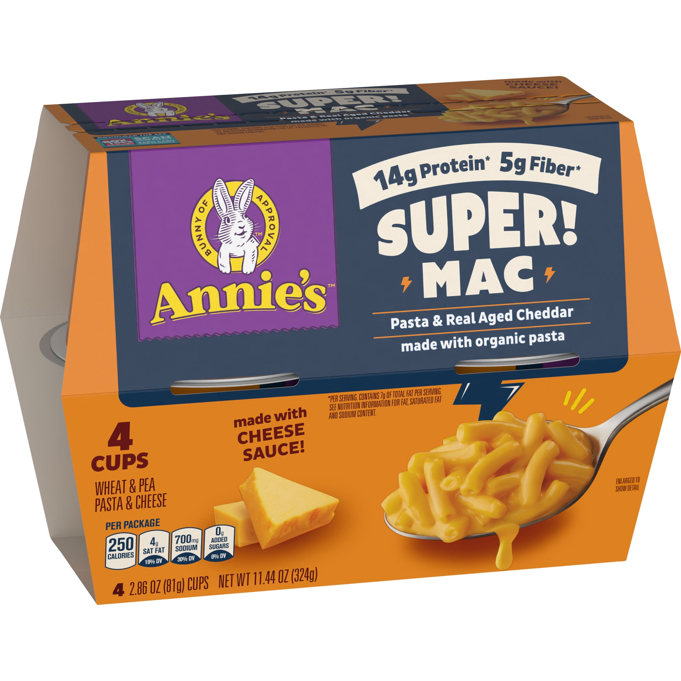 Annie's Super! Mac Microwave Pasta and Real Aged Cheddar Cups, 4