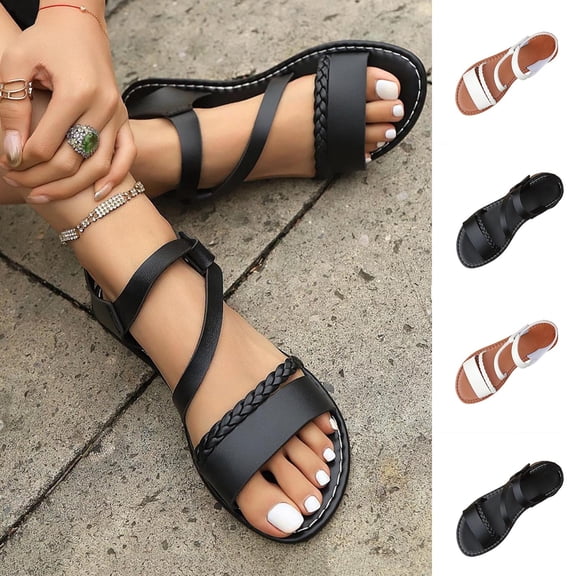 YLOMAY Woman's Sandals Flat Dressy Sandals Summer Comfortable Strappy Sandals Open Toe Casual Beach Sandals Walking Shoes Black 5.5