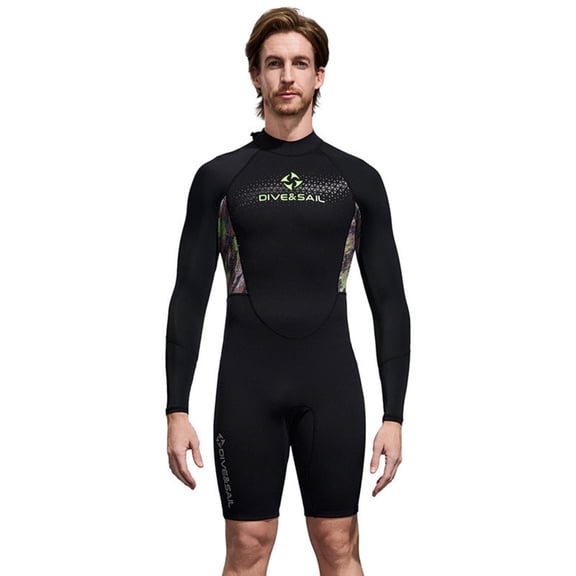 GKV Men’s & Women’s 1.5mm Neoprene Thermal One-Piece Long Sleeve Short Leg Wetsuit – Sun Protection & Cold Resistant Couple Set for Snorkeling & Surfing