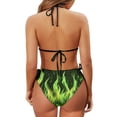 thumbnail image 6 of Uourmeti Women's Neon Green Flame Print Halter Triangle Bikini Set Sexy Tie Side Two Piece Swimsuit for Beach & Pool Vacation, 6 of 9