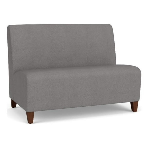 Siena Lounge Reception Waiting Armless Loveseat / Walnut Wood Legs / Light Gray
