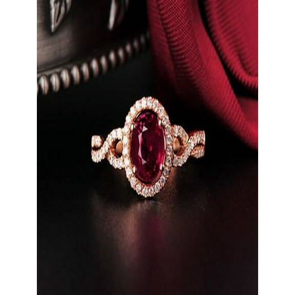 1 Carat Halo Ruby and Diamond Engagement Ring in Rose Gold