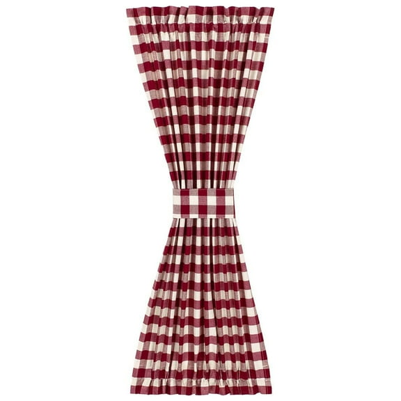 PowerSellerUSA French Door Curtain, Elegant Buffalo Plaid Curtains for Front Door, Classic Farmhouse Country Decor Plaid Gingham Checkered Design Door Curtains, 54" W x 40" L Single Panel, Burgundy