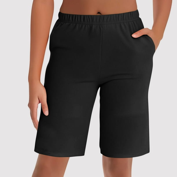 Pantalones de dormir de cinco cuartos informales finos de color liso para mujer