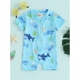 thumbnail image 2 of JYYYBF Baby Boy Rash Guard Swimsuit Cute Print Short Sleeve Zip Front Bathing Suit Swimwear, 2 of 7