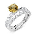 thumbnail image 2 of Gem Stone King 925 Sterling Silver Yellow Citrine and White Topaz Wedding Engagement Ring Band Bridal Set for Women (2.66 Cttw, Gemstone November Birthstone, Round 7MM, Size 9), 2 of 4