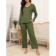 thumbnail image 2 of Ekouaer Womens Ribbed Knit Pajamas Set V Neck Long Sleeve Pj Set 2 Piece Loungewear Casual Sleepwear, 2 of 6