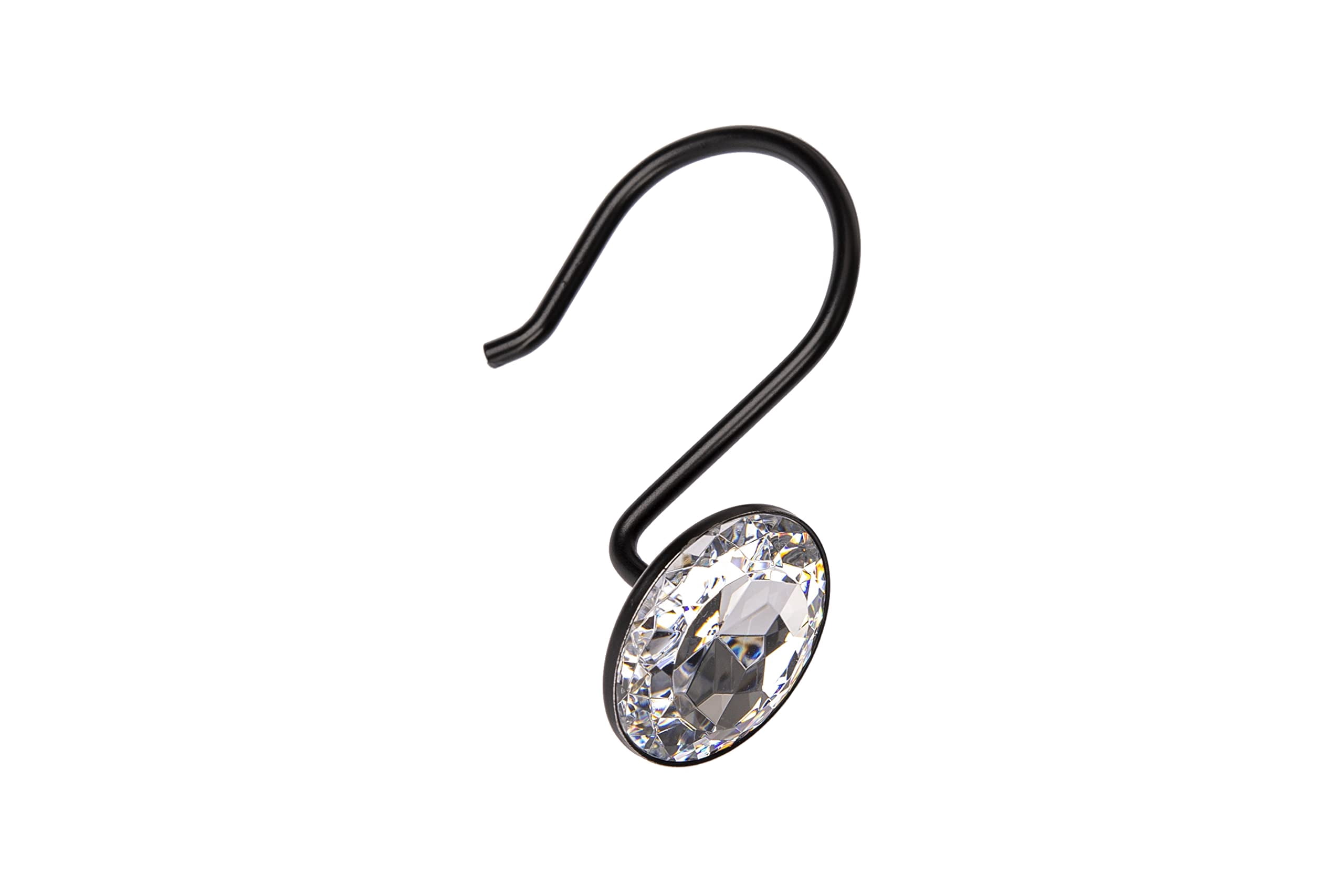 Utopia Alley  Shower Curtain Hooks for Bathroom, Rust Resistant Shower Curtain Hooks Rings,  Crystal Design, Set of 12 Black