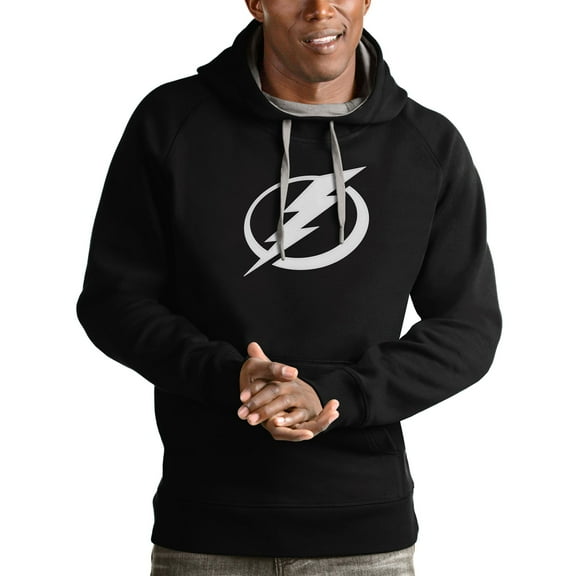 Men's Antigua Black Tampa Bay Lightning Logo Victory Pullover Hoodie