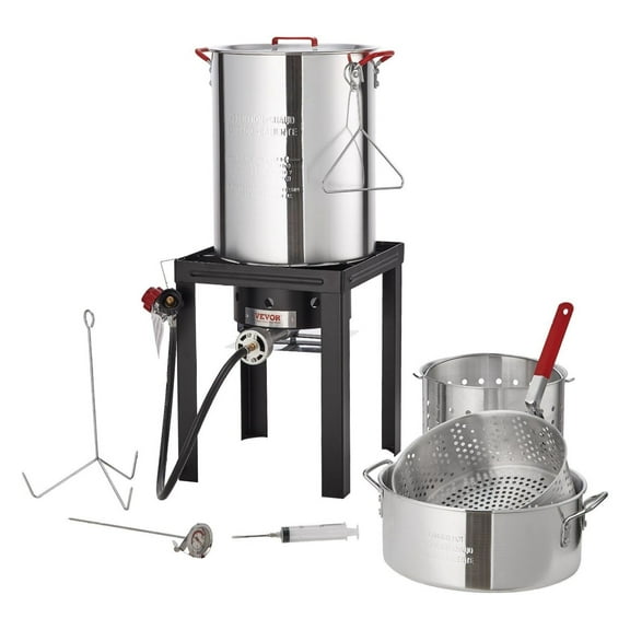 Turkey Deep Fryer, 30-qt Turkey & 10-qt Fish Steamer Cooker Set, Outdoor Aluminum Seafood Frying Pot, 54,000 BTU Burner Propane Gas Boiler, Includes Baskets, Perforated Poultry Rack, Thermometer 10 Qt