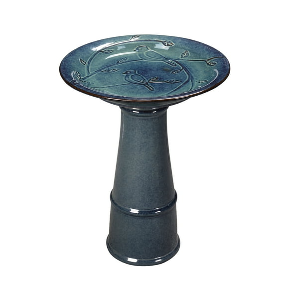 Hi-Line Gifts Ceramic Outdoor Garden Birdbath - 21.5" - Blue