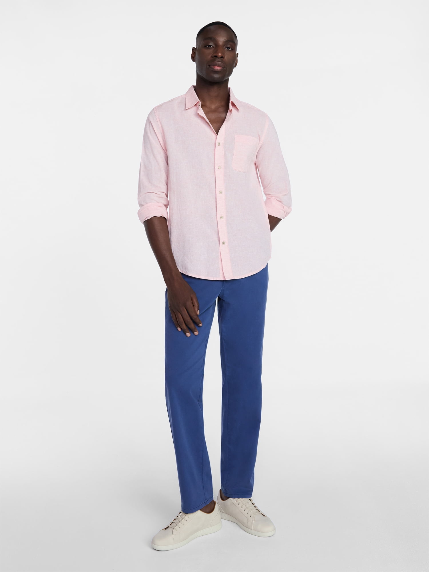 George Men's and Big Men's Linen Blend Button Up Shirt with Long Sleeves, Sizes S-5XL