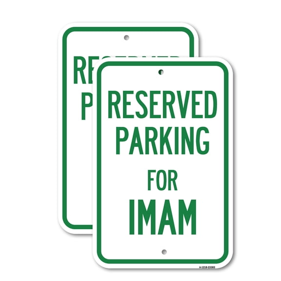 (2 Pack) Parking Reserved for Imam | 18" X 24" Heavy-Gauge Aluminum Sign | Rust Free Aluminum, Weather Resistant, Waterproof, Fade Resistant, 2 Pre-drilled Holes