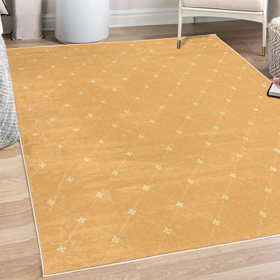Fleur De Lis Decorative Rug, Shabby Form Style Damask Pattern with Vintage Geometric Diamond Lines, Quality Carpet for Bedroom Dorm and Living Room, 6 Sizes, Persian Orange, by Ambesonne