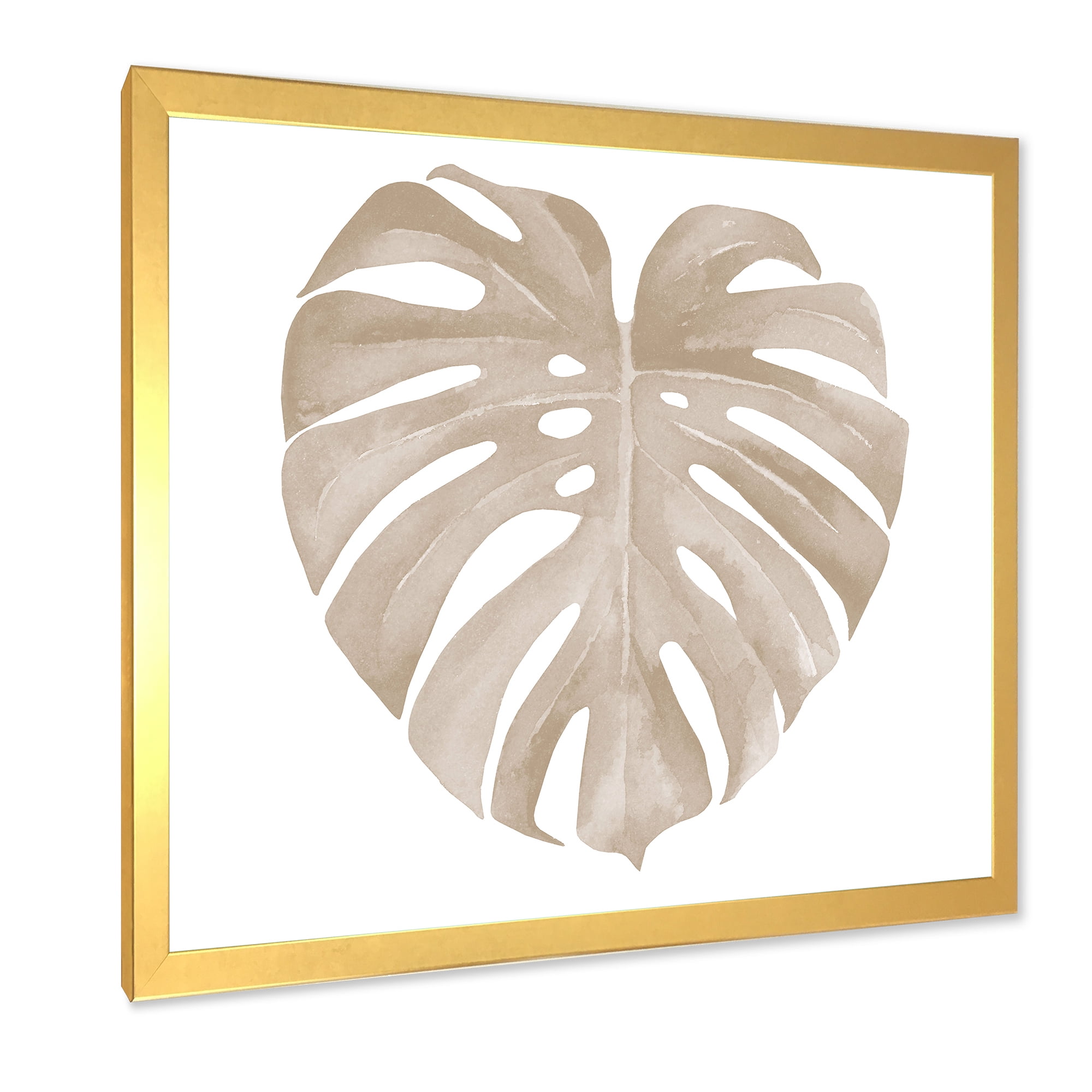 Designart 'Beige Ivory Pastel Monstera Heart Shaped Tropical Leaf' Traditional Framed Art Print