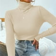 thumbnail image 2 of Long Sleeve Shirts for Women T Shirts Fall Tops Solid Color Turtleneck Bottom Sweater Pullover Knit Work Blouses Dressy Casual Light Yellow L, 2 of 5
