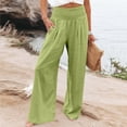 thumbnail image 2 of Lumtrix Women Summer High Smocked Waist Cotton Linen Palazzo Pants Wide Leg Long Lounge Pant Trousers With Pocket Green L, 2 of 5