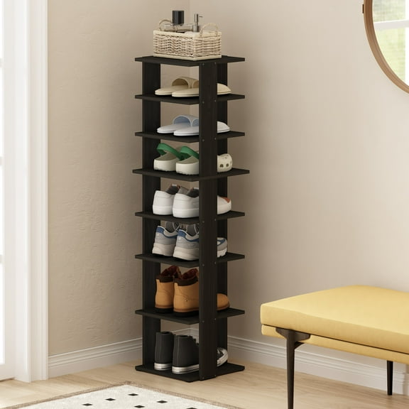 Furinno Compact 8-Tier Vertical Space Saving Free Standing Shoe Tower, Shoe Rack for Closet Entryway, Espresso