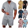 thumbnail image 3 of Short Sets for Men Short Sleeve Button Down Collared Shirt and Bermuda Shorts 2 Piece Matching Set Beach Outfit Set, 3 of 6