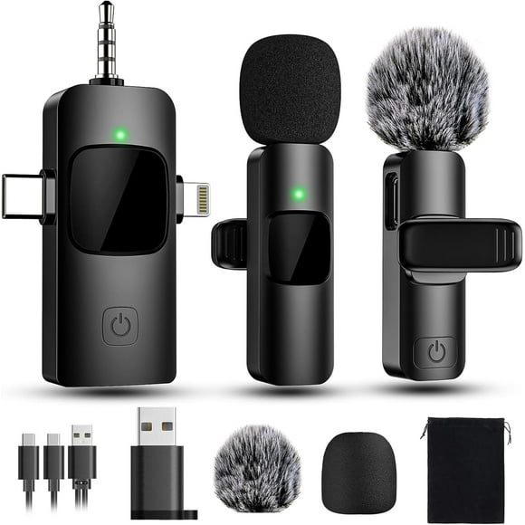 YQHWQ 4 in 1 Mini Microphone Wireless Lavalier Microphone for Android Computer Laptop Camera USB-C,2.4G Ultra-Low Delay,Noise Reduction,Double Lapel Microphone for Youtube Vlog (Mini M