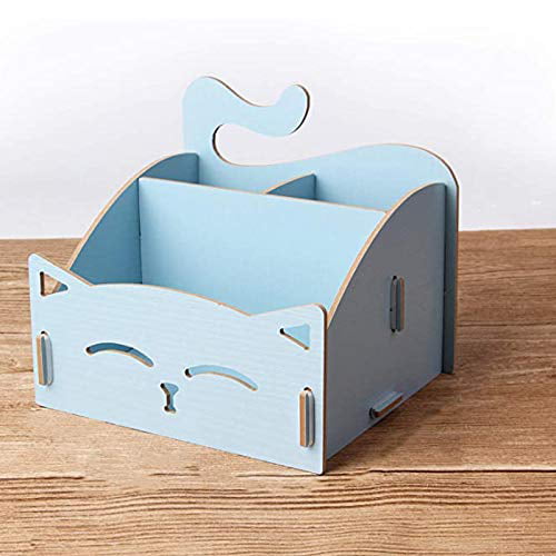 DIY Assembling Cute Cat Wooden Storage Box Pen Holder Desk Storage Container 
