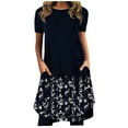 thumbnail image 2 of Robes d'Été Robe de Mode Femmes Casual Impression Col Rond Robe à Manches Courtes avec Poche Marine L, 2 of 5