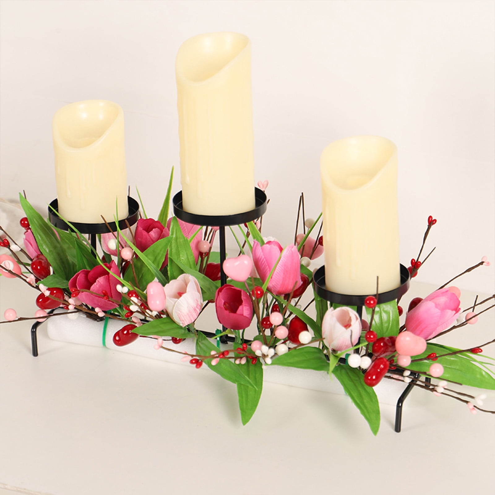 Gold Tulip Candelabra - 3 Arm Floral Taper Candle Holder for Valentine's Day Wedding Table Centerpiece, Romantic Home Decor, Metal Candle Holder