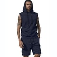 thumbnail image 4 of Afuyipoi Men's Two - Piece Set,Distressed Pocket & Drawstring Loose Sleeveless Hooded Top+Shorts Sets Navy XL, 4 of 6