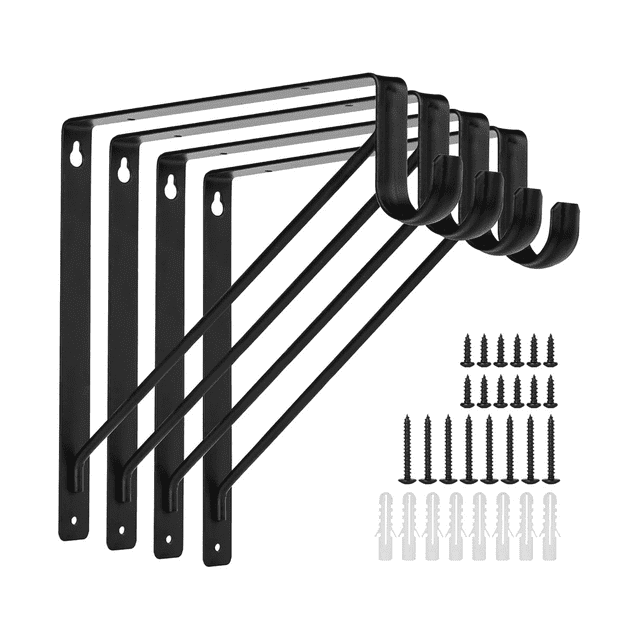 4 Pcs Supports Robustes Noirs pour Tringle de Garde-Robe pour la Maison et la Déco de Garde-Robe, Support Mural pour Poteau de Garde-Robe, Crochet de Support