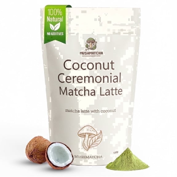 MushMatcha Ceremonial Matcha Latte Powdered Tea Coconut Naturally Caffeinated Dairy-Free 1 Count 3.5 oz