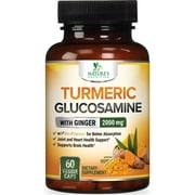 Nature's Nutrition Turmeric Curcumin with Ginger Glucosamine & MSM, Anti-Inflammatory Joint Relief, 2000mg, 60 Ct