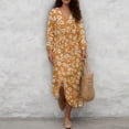 thumbnail image 4 of DISNIMO Womens Midi Dresses Floral Print 3/4 Sleeve Casual Dress V Neck Maxi Dress Casual Summer Dresses Fashion Outfits, S, 4 of 6