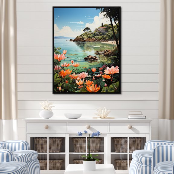 Designart "Coastaltropical Tropical Paradise Painting II" Nautical & Beach Floater Framed Canvas Print