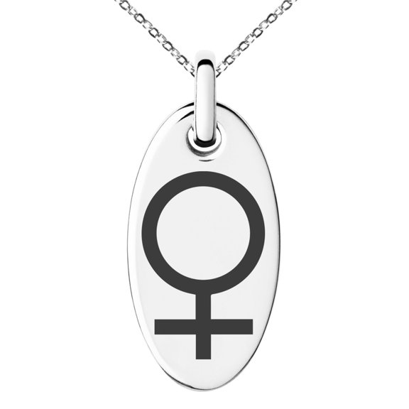 Stainless Steel Solar System Planetary Venus Engraved Small Oval Charm Pendant Necklace