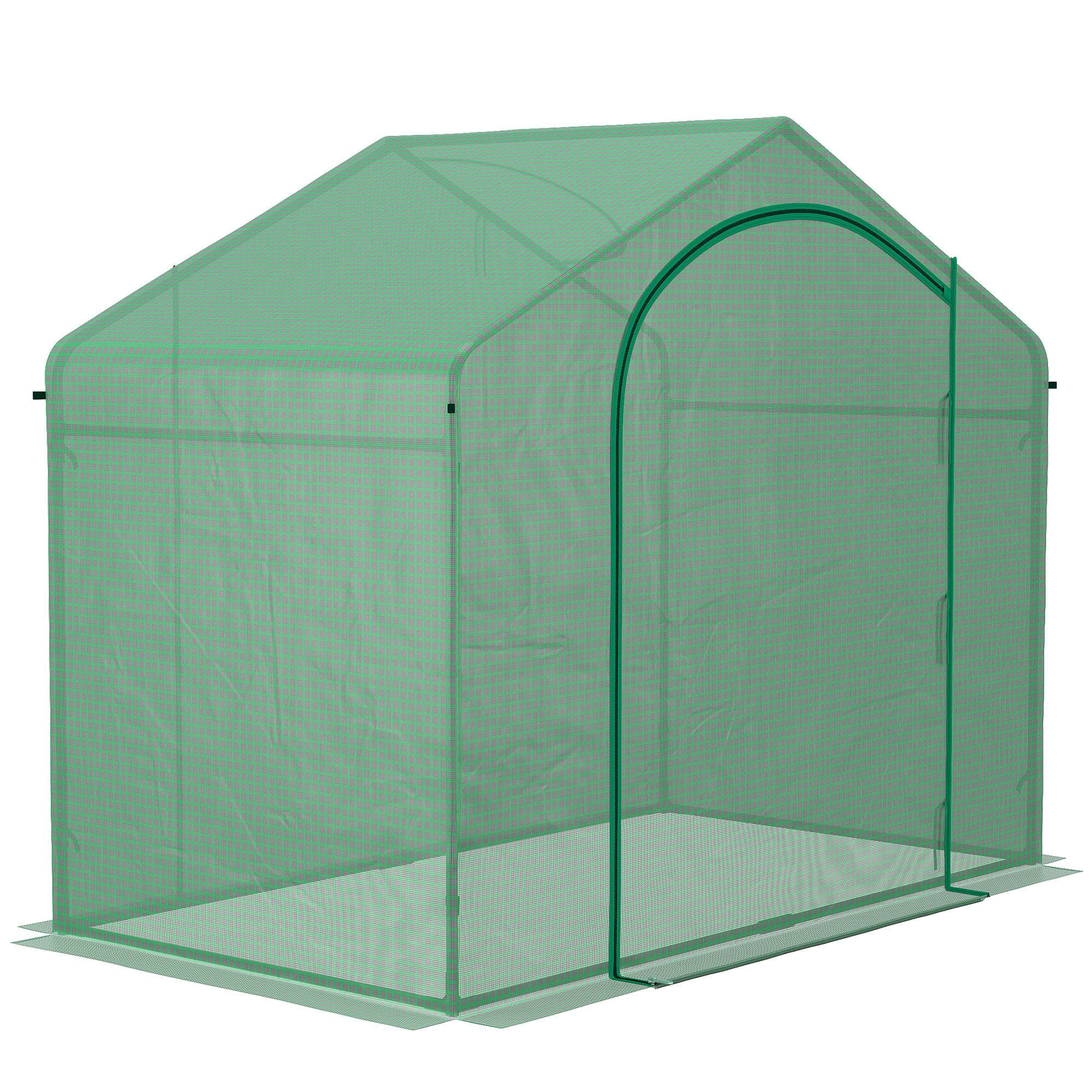 Outsunny 6' x 3' x 5' Walk-In Greenhouse, Powder Coated Steel Frame Garden Hot House with PE Cover, Zipper Door and Top Vent for Growing Vegetables, Flowers in Backyard and Patio