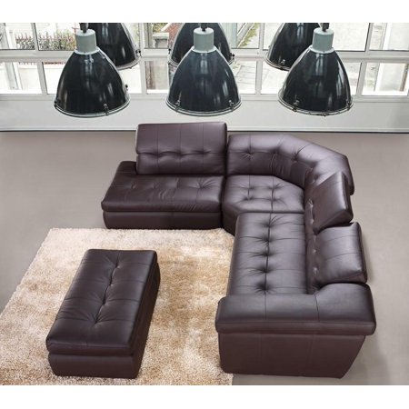 Chocolate Italian Leather Sectional w/Ottoman 2P Adjustable Headrest LHC J&M 397