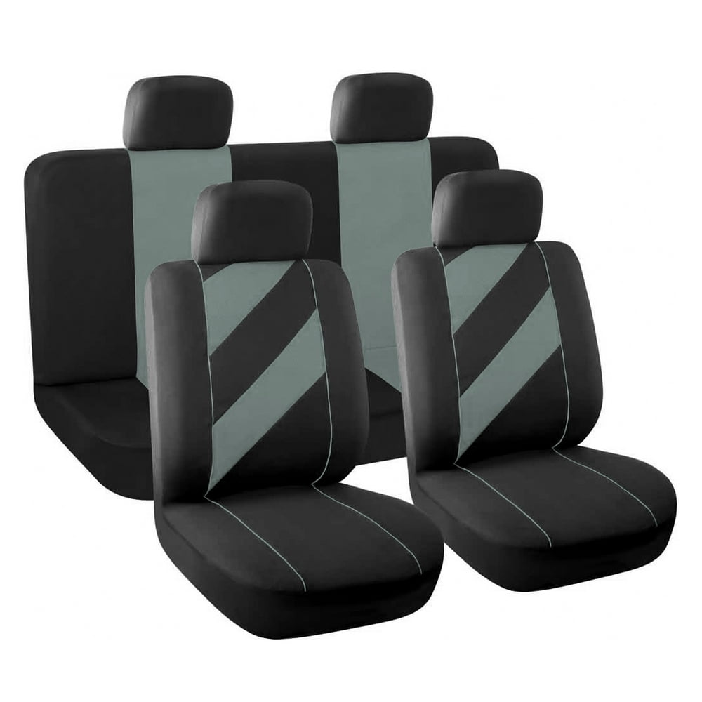 8 Pieces Auto Car Seat Covers with Headrests Full set Gray Black