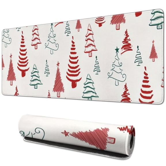 Long Mouse Pads for Desk,Multicolor Christmas Tree Pattern Desk Mats on Top Of Desks, Desk Mouse Pad Extra Large with 3mm Non-Slip Base and Stitched Edge for Gaming,Office,Work,Home 31.5x11.8in