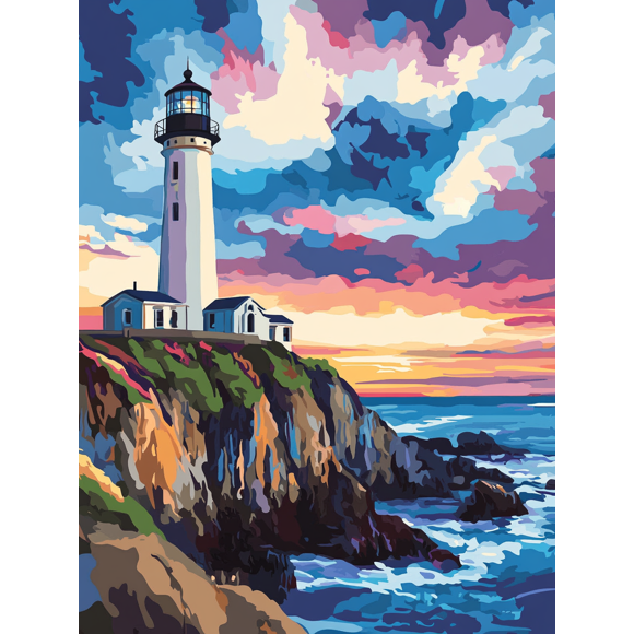 Sunset Lighthouse Coastal Canvas Painting, Suitable for Living Room, Bedroom, Office, Bathroom, and Hallway Decoration.