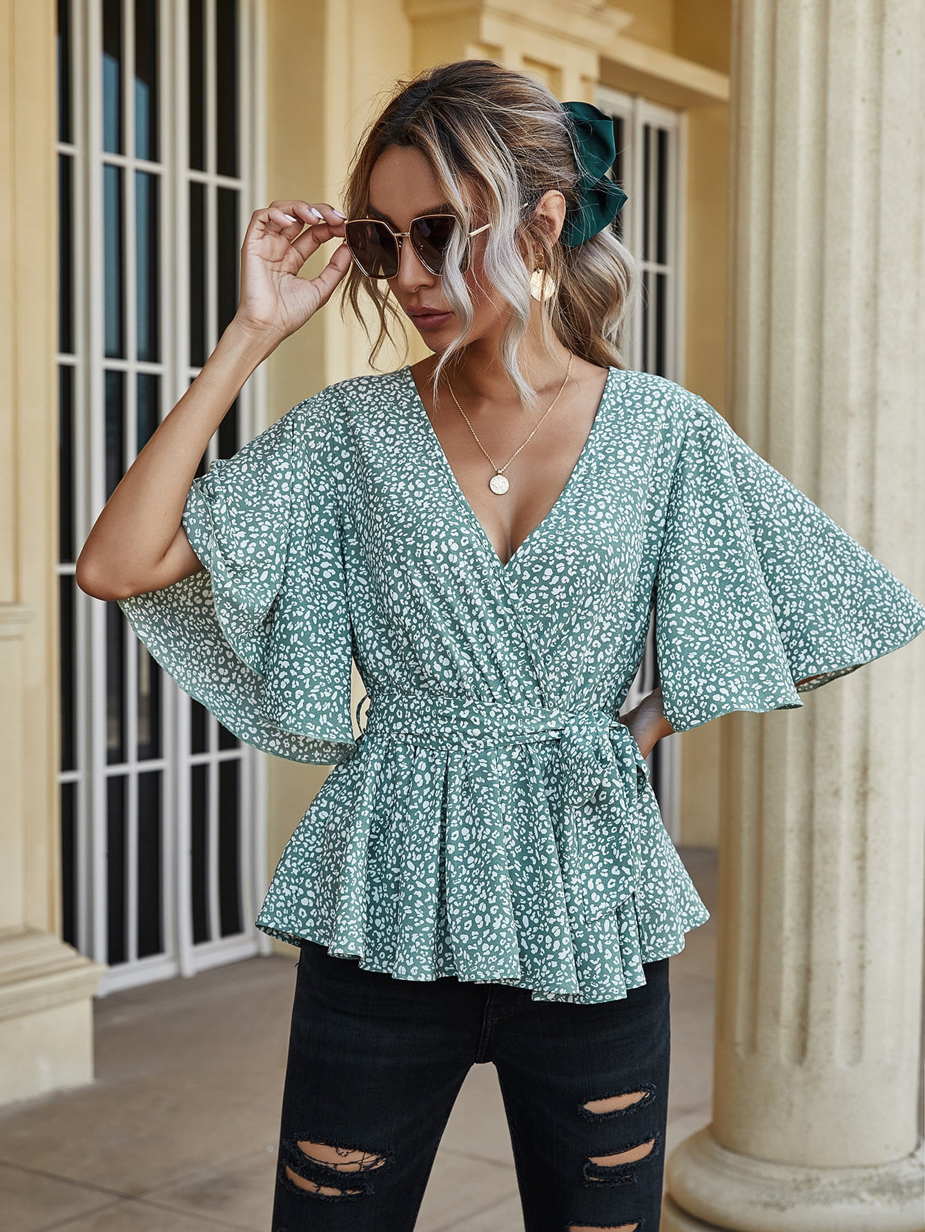 Object Wraparound Blouse allover print casual look Fashion Blouses Wraparound Blouses 