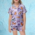 thumbnail image 2 of Jamsmile Toddler Girls Outfits Sets Silk Satin Sleepwear Butterfly Print Short Sleeve Shirts With Shorts Children Girls Nightwear, 2 of 5