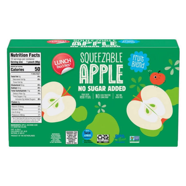 Lunch Buddies Sugar Free Apple Squeezes - 12 pack, 3.2 oz pouch