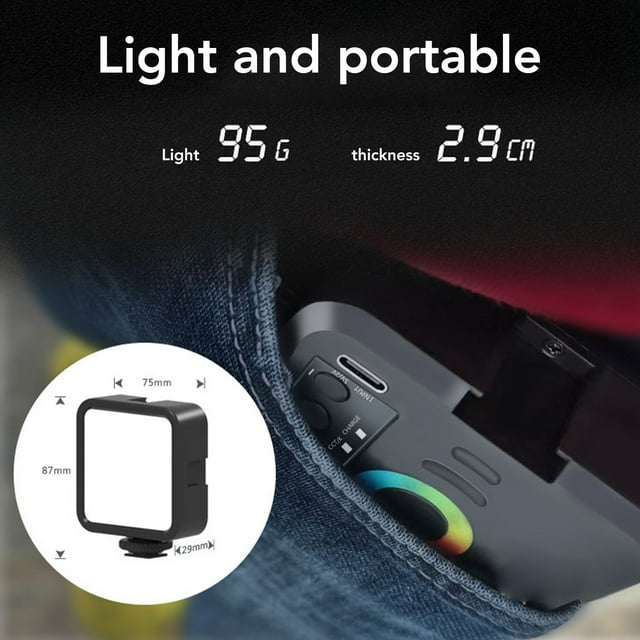 Luces de video RGB, luz de fotografía portátil a todo color con 1200 mAh, recargable, CRI 95, 3000-9000 K, regulable, 3 modos de iluminación