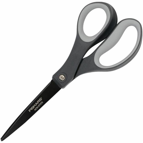 Fiskars FSK1073590 8 in. Non-Stick Titanium Softgrip Scissors - Stainless Steel - Straight Tip, Gray