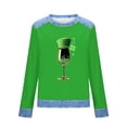thumbnail image 5 of TaTaai Ladies Crew Neck St Patrick's Day Print Waffle Knit Top Denim Panel Long Sleeve Casual Solid Color Fashion Shirt for Daily Wear Gift, 5 of 5