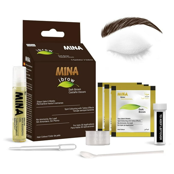 MinaiBrow Dark Brown Brow Tinting Kit | Natural Spot Coloring Powder with Nourishing Oil, Water & Smudge Proof, Instant Gray Coverage